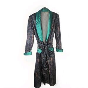 90's Vtg Kayhryn Floral Bath Robe Cotton Backed Satin Pockets Women's Medium